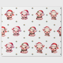 Papel De Regalo Navidades adorables celebran cerdos Kawaii en blan
