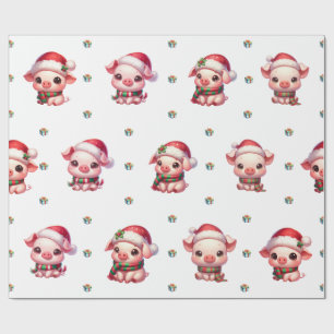 Papel De Regalo Navidades adorables celebran cerdos Kawaii en blan