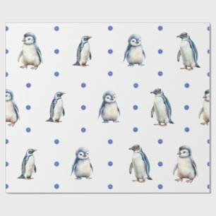 Papel De Regalo Navidades adorables de pingüinos festejan en blanc