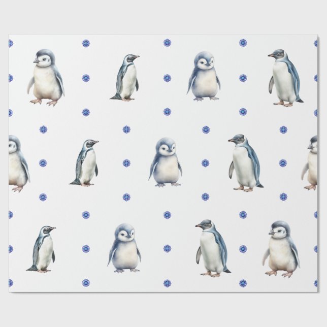Papel De Regalo Navidades adorables de pingüinos festejan en blanc (Superficie plana)