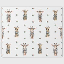 Papel De Regalo Navidades adorables festejan jirafas en blanco