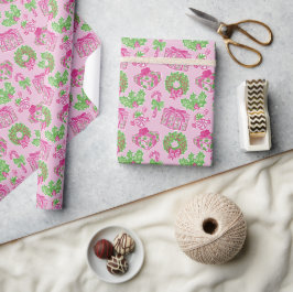 Papel De Regalo Navidades adormidera rosados y verdes y arcos