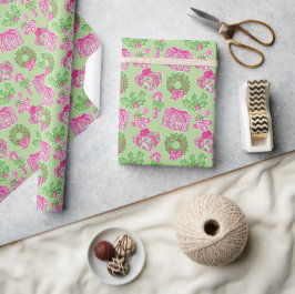 Papel De Regalo Navidades adormidera rosados y verdes y arcos