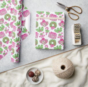 Papel De Regalo Navidades adormidera rosados y verdes y arcos