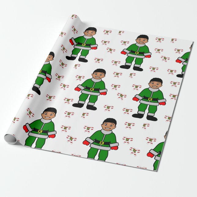 Papel De Regalo Navidades Afro Niño Cute Elf (Desenrollado)