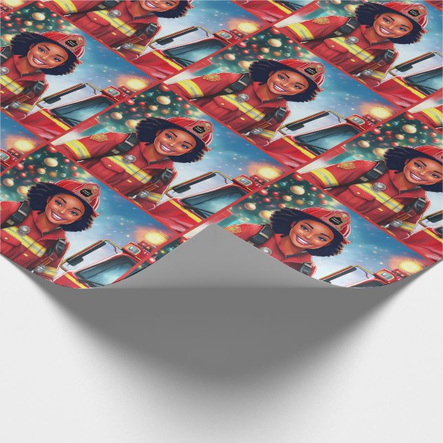 Papel De Regalo Navidades afroamericanas de bomberos (Esquina)