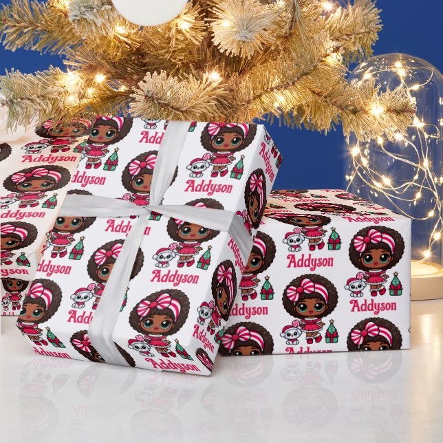 Papel De Regalo Navidades afroChicas de menta y cachorros (Vacaciones)