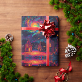 Papel De Regalo Navidades Aldea Escena País del Mundo Antiguo