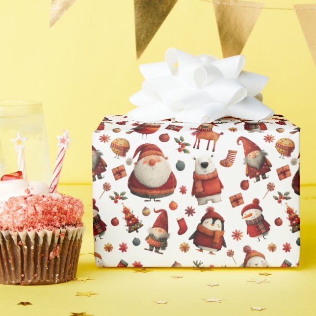 Papel De Regalo Navidades alegres en el patrón navideño festivo (Fiesta de cumpleaños )