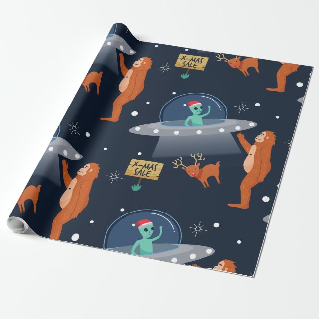 Papel De Regalo navidades alien yeti sasquatch bigfoot (Desenrollado)