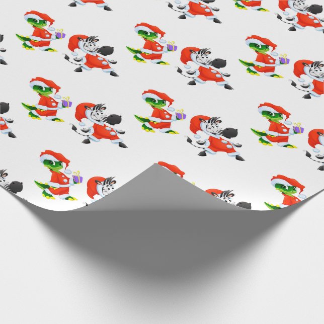 Papel De Regalo Navidades Alligadores y Cebras en Santa Suits (Esquina)