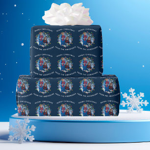 Papel De Regalo Navidades alumbran foto familiar azul personalizad