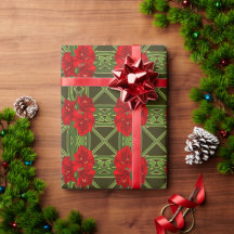 Navidades Amaryllis Dark Green Gift Wrap
