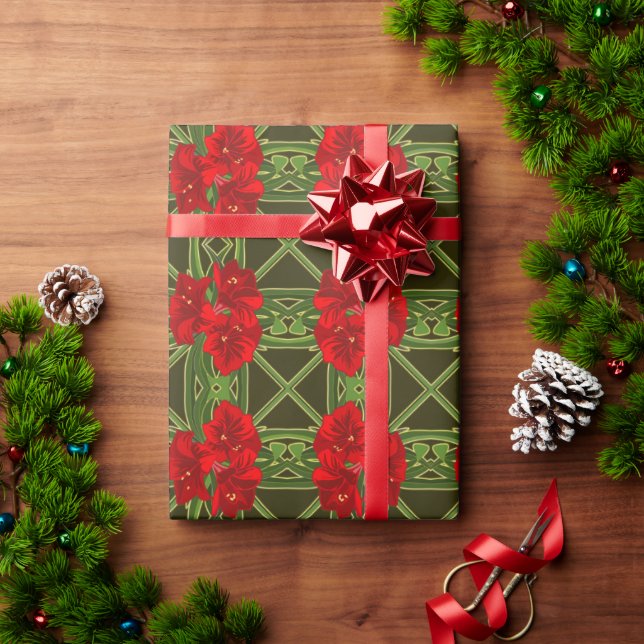 Papel De Regalo Navidades Amaryllis Dark Green Gift Wrap (Regalo de vacaciones)