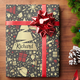 Papel De Regalo Navidades añaden nombres de regalo de árbol en roj