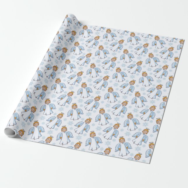 Papel De Regalo Navidades Ángel Blanco y Azul (Desenrollado)