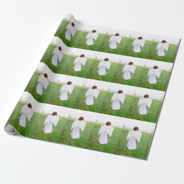 Papel De Regalo Navidades Angel Chica White Green Holiday (Desenrollado)