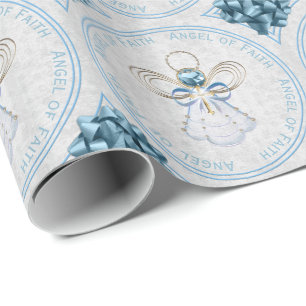 Papel De Regalo Navidades Ángel de Fe Azul y Filipo de Oro