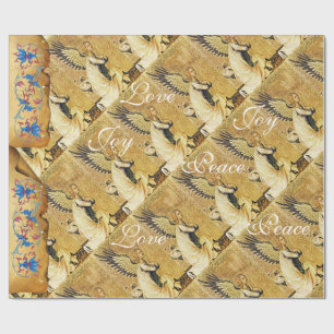 PAPEL DE REGALO NAVIDADES ANGEL JOY PEACE LOVE FLORAL PARCHES
