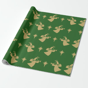 Papel De Regalo Navidades Angel Nativity Star Green Gold