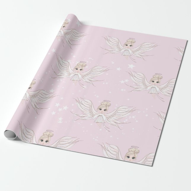 Papel De Regalo Navidades Angel Stars Pink Cute Wrapee Paper (Desenrollado)