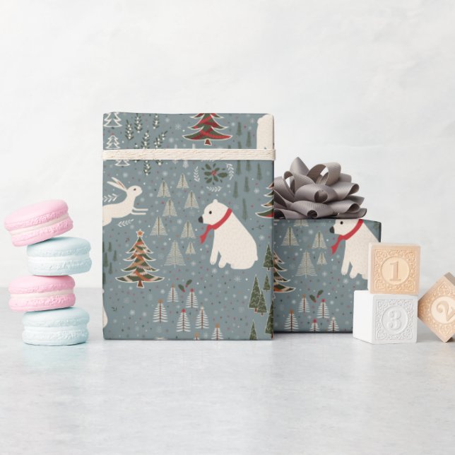 Papel De Regalo Navidades animales árticos osos polares en gris az (Baby Shower)