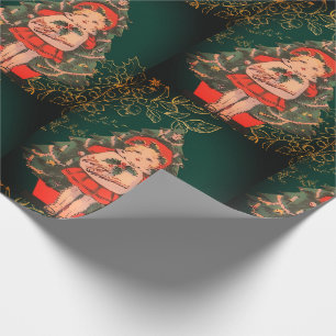 Papel De Regalo Navidades antiguos festivos muñeca verde rojo