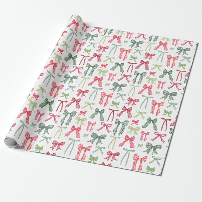 Papel De Regalo Navidades arcos y cintas verdes y rojas (Desenrollado)