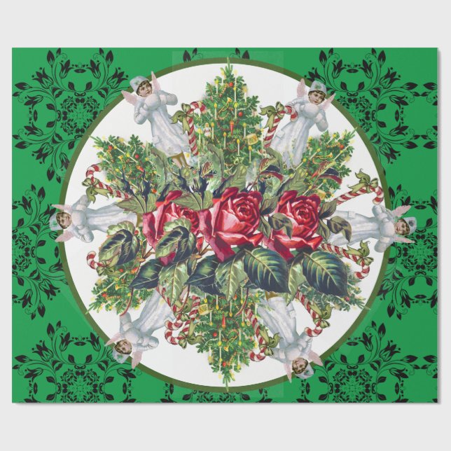 PAPEL DE REGALO NAVIDADES ARRASANDO ÁNGELES ROSAS NAVIDAD ÁRBOLES (Superficie plana)