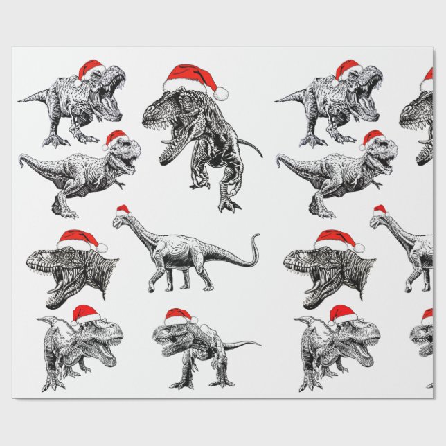 PAPEL DE REGALO NAVIDADES ARRASTRAN CON DINOSAURIOS CON SANTA HATE (Superficie plana)
