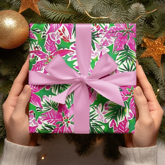 Papel De Regalo Navidades audaces modernos de Poinsettia rosa (Subido por el creador)