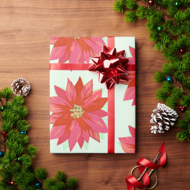 Papel De Regalo Navidades audaces y pintados de poinsettia/diseño  (Regalo de vacaciones)