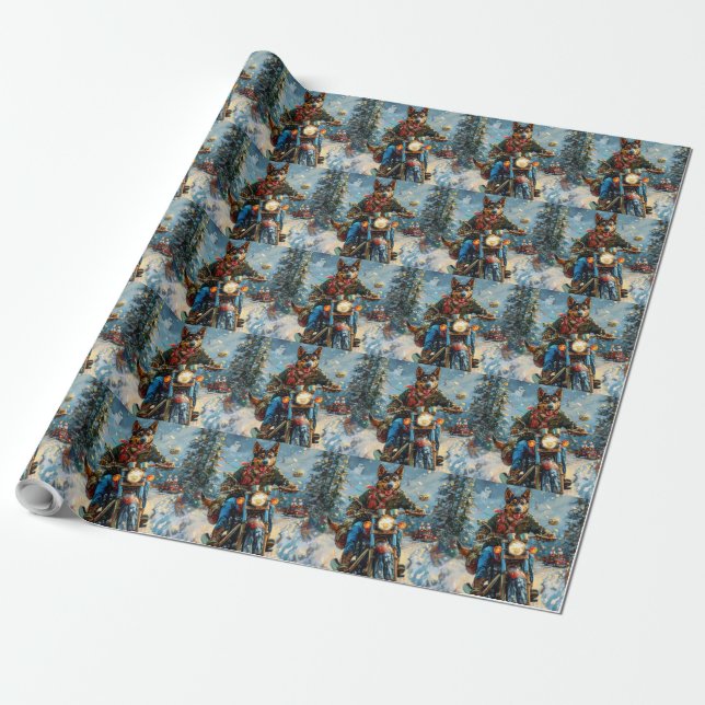 Papel De Regalo Navidades australianos de motocicletas Kelpie Dog  (Desenrollado)