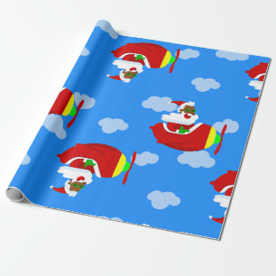 Papel De Regalo navidades aviator avión piloto negro santa nube