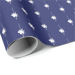 Papel De Regalo Navidades azul marino copos de nieve blanco lindo 