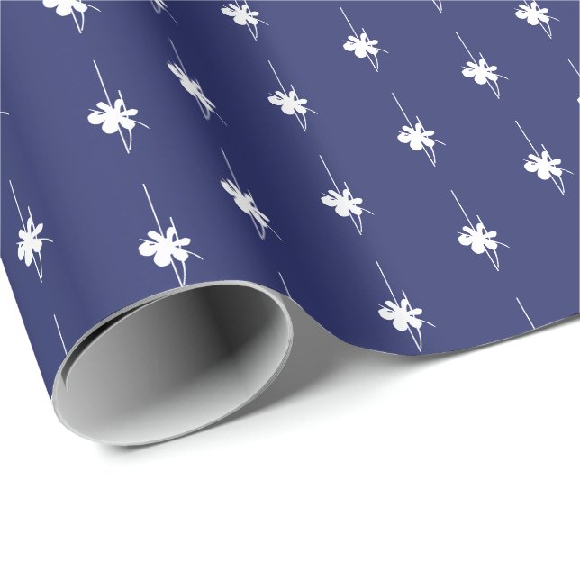 Papel De Regalo Navidades azul marino copos de nieve blanco lindo  (Esquina del rollo)