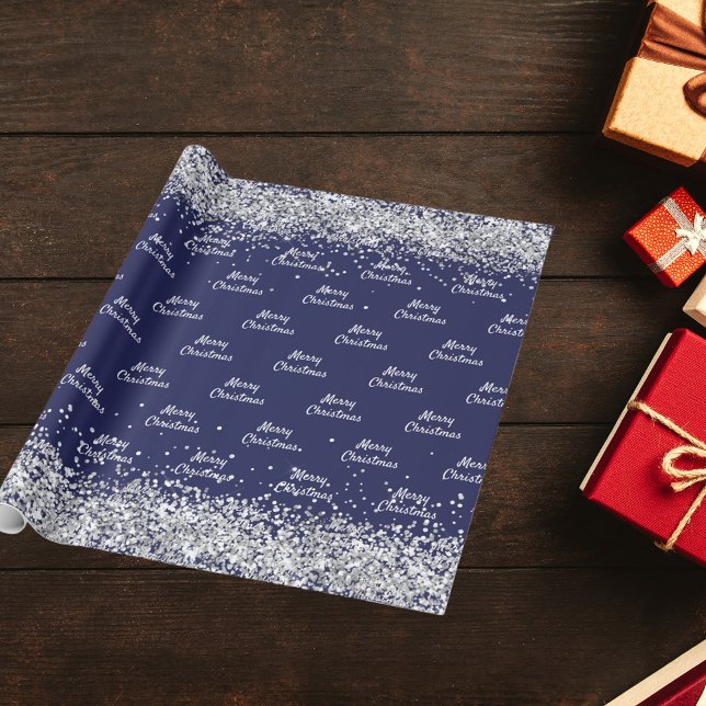 Papel De Regalo Navidades azul marino plata elegante (Subido por el creador)