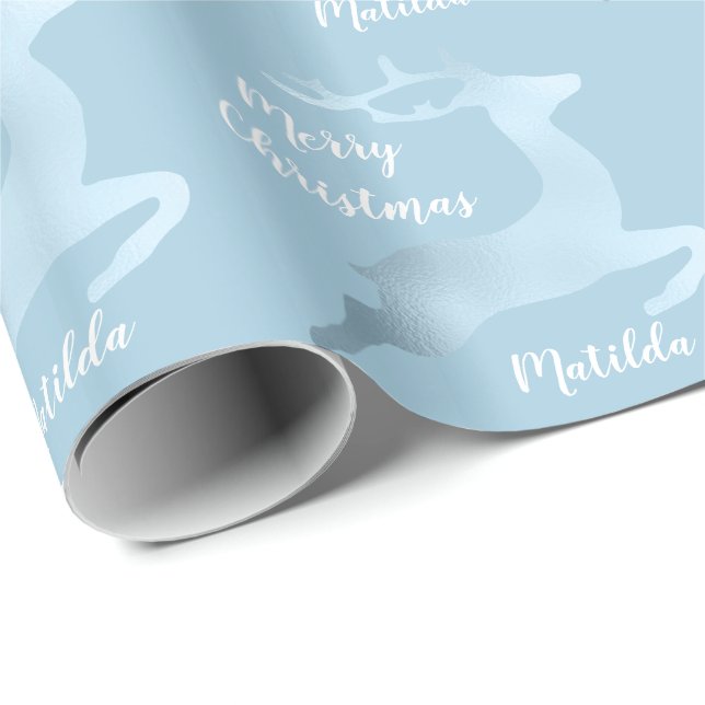 Papel De Regalo Navidades azules bebes modelo de reno personalizad (Esquina del rollo)