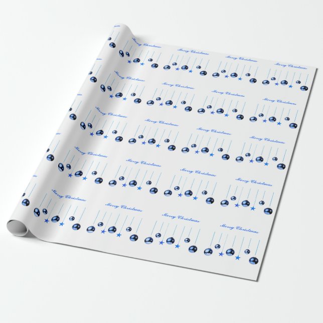 Papel De Regalo Navidades azules Bolas de decoración con texto (Desenrollado)