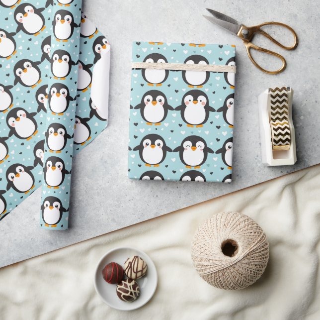 Papel De Regalo Navidades Azules de Cute Pingüino (Artesanía)