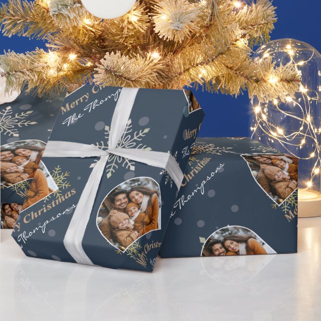 Papel De Regalo Navidades azules de la marina fotográfica de copos (Vacaciones)