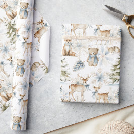 Papel De Regalo Navidades azules de los animales del bosque de Woo