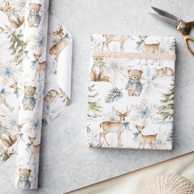 Papel De Regalo Navidades azules de los animales del bosque de Woo (Subido por el creador)