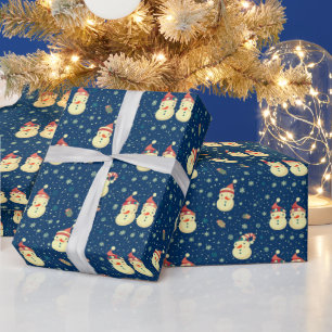 Papel De Regalo Navidades azules de nieve con muñecos de nieve