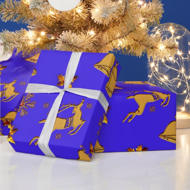 Papel De Regalo Navidades azules de reno dorado (Subido por el creador)