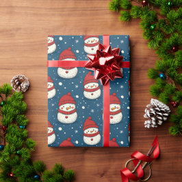 Papel De Regalo Navidades Azules De Snowman Y Snowflakes