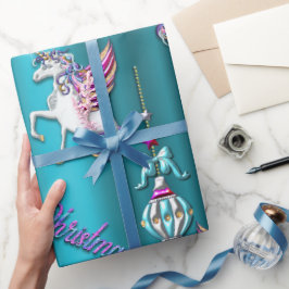 Papel De Regalo Navidades azules de unicornio mágico