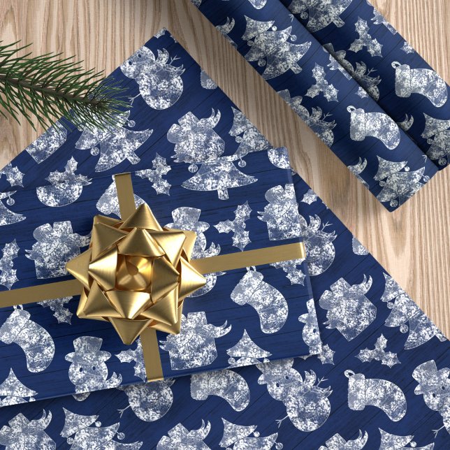 Papel De Regalo Navidades azules escarban el rústico Snowman (Subido por el creador)