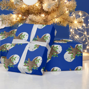Papel De Regalo Navidades azules festivos de los dólares de arena 
