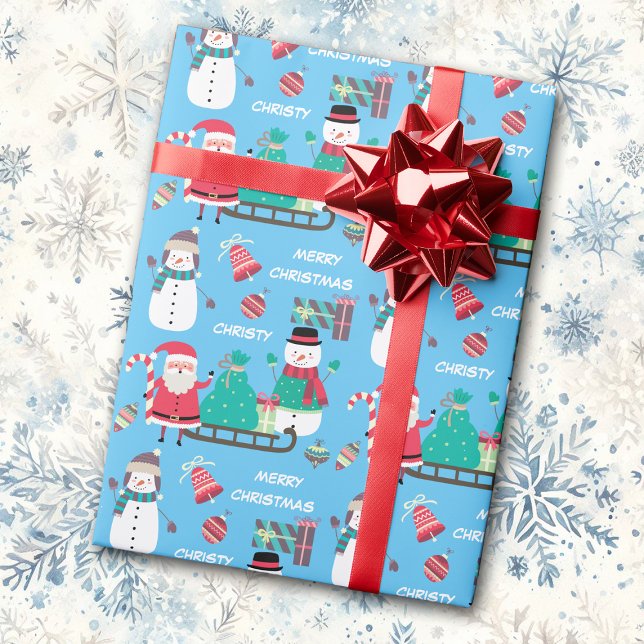 Papel De Regalo Navidades azules personalizados de snowman Santa K (Subido por el creador)
